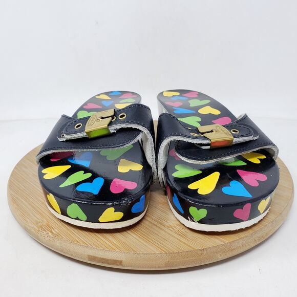 Dr Scholls Wooden Slide Sandals Womens 7 Original Clog Black Hearts Custom Paint - Picture 4 of 12